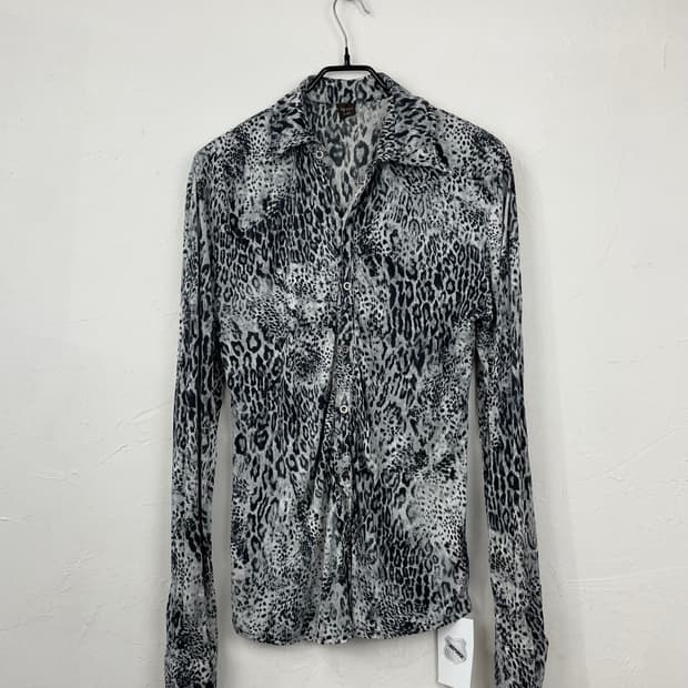 agate label 화이트 레오파드 셔츠