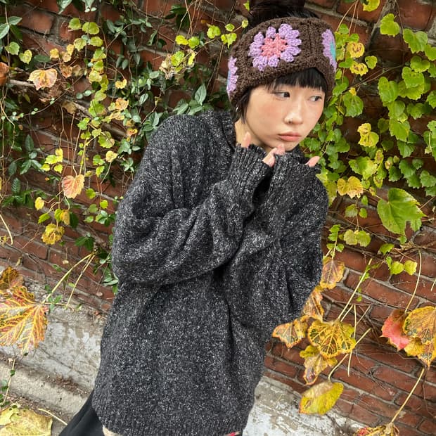 블랙 오버핏 니트 후드