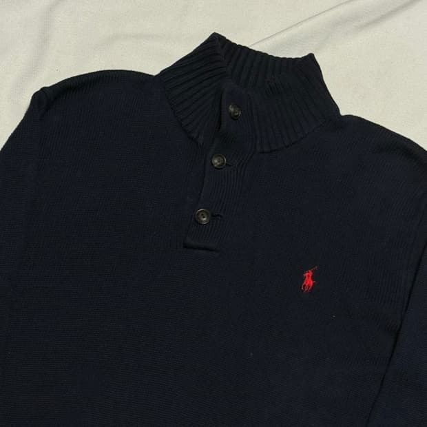 L 폴로랄프로렌 네이비 하프 버튼 니트 스웨터