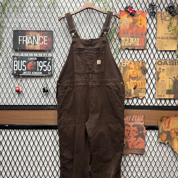 칼하트 오리지널 워크웨어 오버롤 멜빵 더블니 포인트 다크브라운