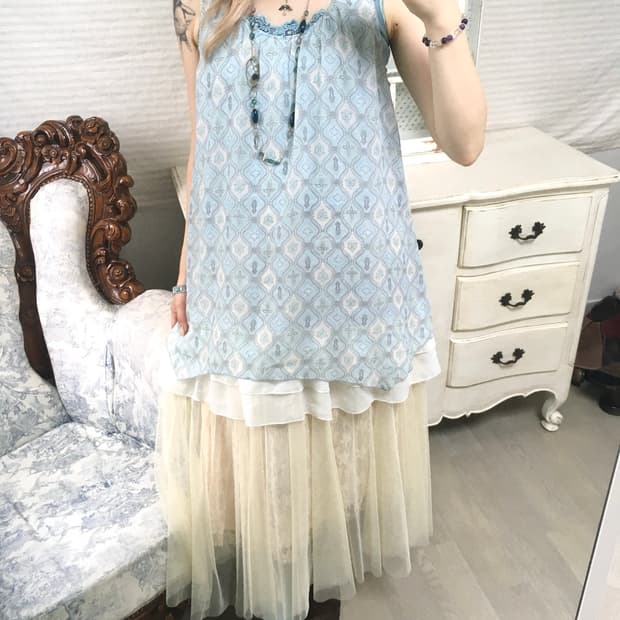 jpn vintage 페일 블루 페어리 레이어드 원피스