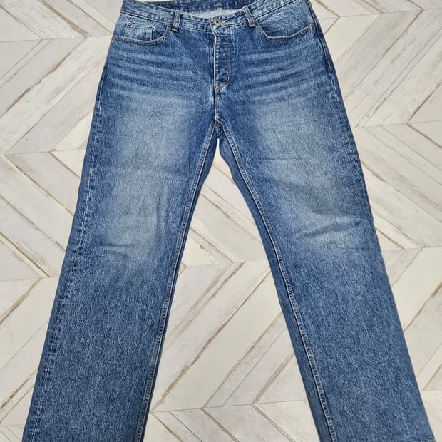 쿠어 켄톤 플라이 스트레이트 데님 팬츠 워시드블루 XL