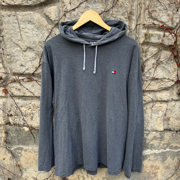 90s 타미힐피거 롱슬리브 후디 후드티 그레이 xl