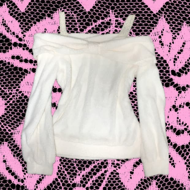 KanNa shop 리즈리사깔 라떼갸루 히메갸루 리본 오프숄더 니트