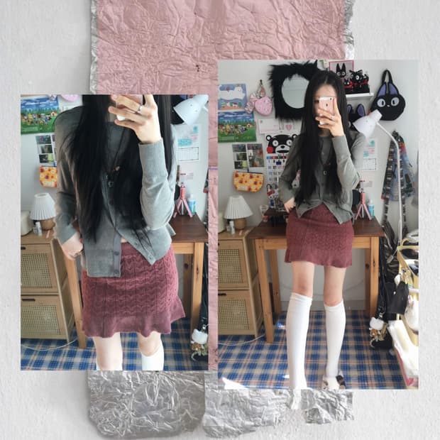 vintage cable knit ruffle skirt pink