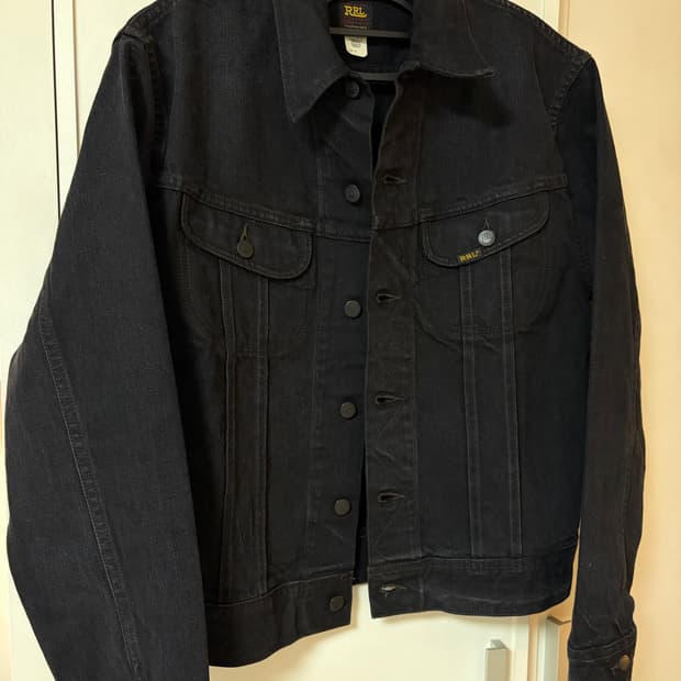 RRL 블랙 데님 트러커 새거 M