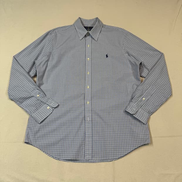 L) 폴로 랄프로렌 블루 체크 포플린 셔츠