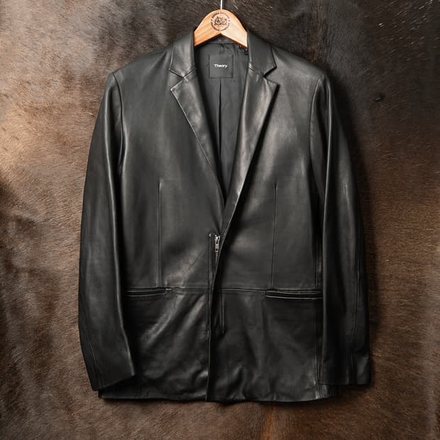 [38R] Theory 띠어리 램스킨 레더 블레이져 블랙 
