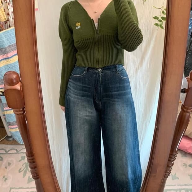 PNB 녹차 크롭 니트가디건