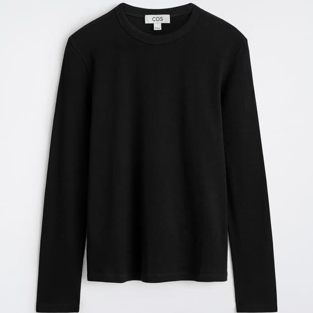 코스 슬림 리브드 코튼 롱 슬리브 티셔츠 블랙 XL