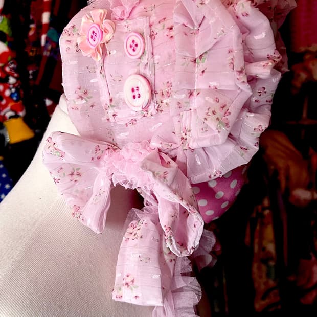 ･:*+. 핸드메이드 로리타 핑크 시스루 단추 헤드레이스 헤도레