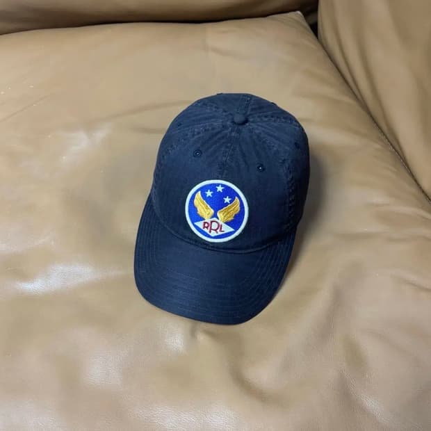 RRL 더블알엘 랄프로렌 폴로 윙로고 6패널 볼캡 모자 워시드 블랙