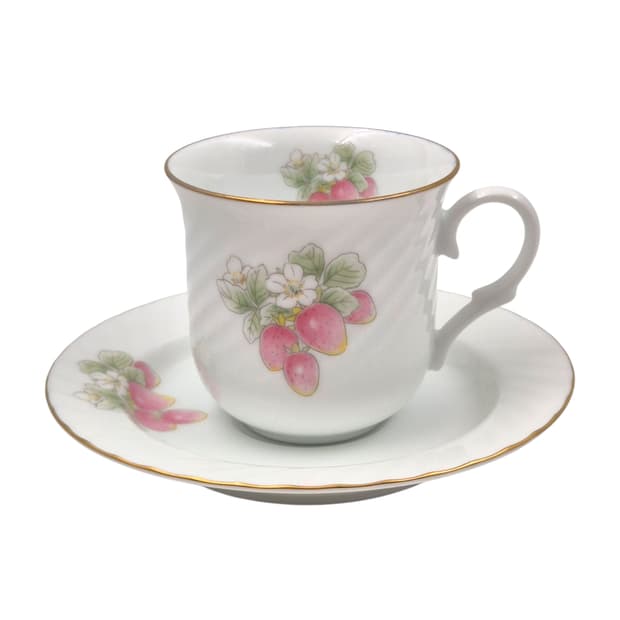 80s 호야 딸기 스윌 본차이나 찻잔 1세트