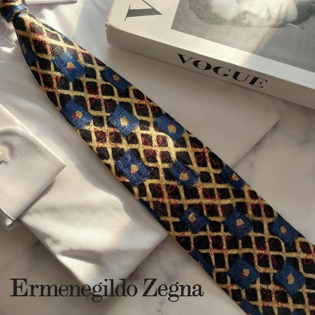 에르메네질도 제냐 실크 아트 패턴 넥타이 9.5cm A+등급 K1506
