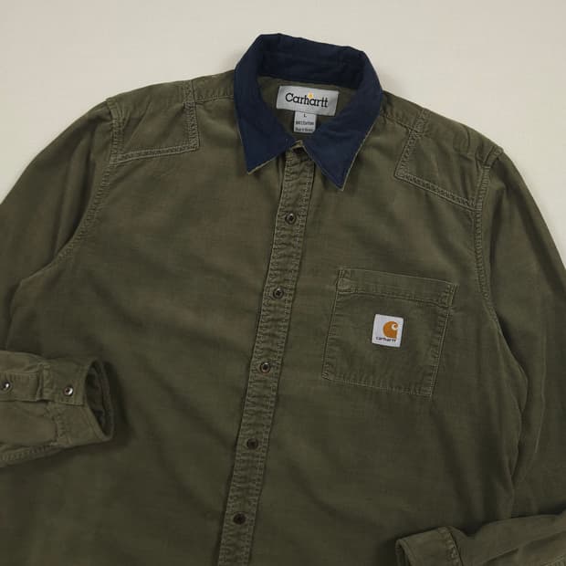 L(100) 칼하트 리워크 코듀로이셔츠 빈티지카키