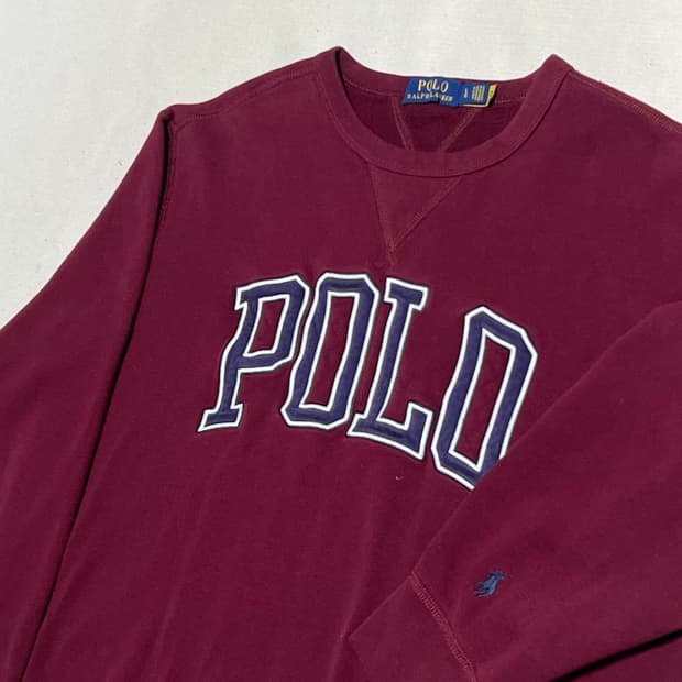 L 폴로랄프로렌 빅로고 버건디 기모 맨투맨