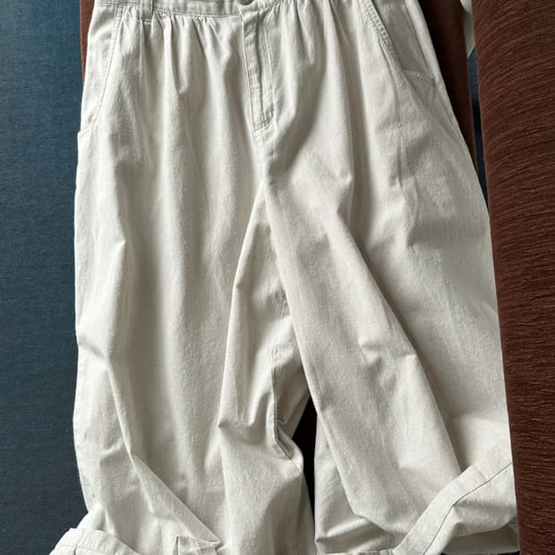 Washed linen rayon banded 3/4 gaucho pan