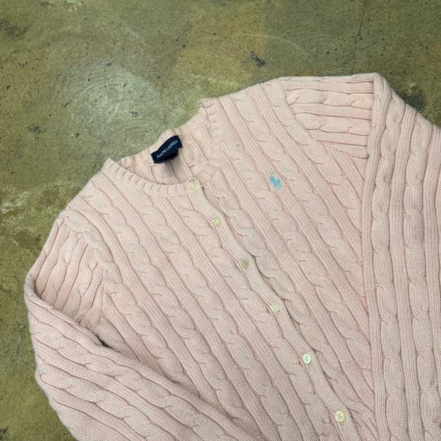 폴로 랄프로렌 딸기우유 꽈배기 니트 가디건 