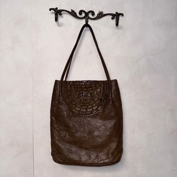 Brown ethnic leather shoulder bag