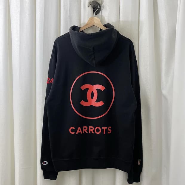 챔피온x캐럿 블랙 레드 프린팅 후드티