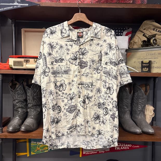 90s 할리데이비슨X토리 리차드 시그니처 패턴 하와이안 셔츠 N1065