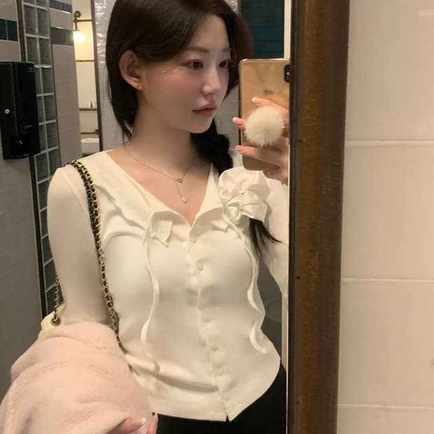 제니오 블루미 프릴 가디건 아이보리