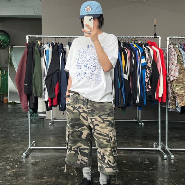 빈티지 카모플라주 카고 하프 팬츠