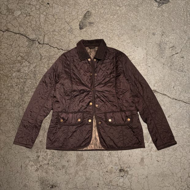 Barbour 다크 브라운 빈티지 폴라퀼트 퀼팅 자켓
