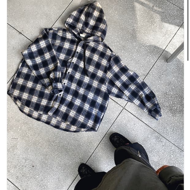 홀리인코드 후드 체크 셔츠 