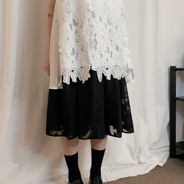 Floral Sheer Midi Skirt - Black