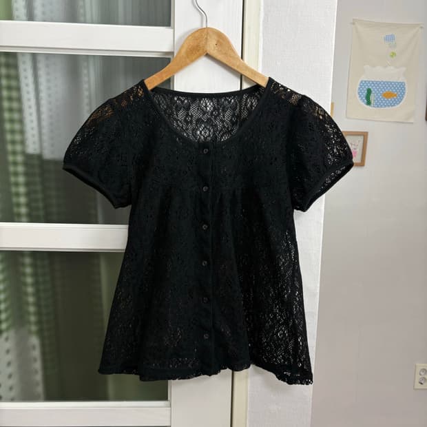 블랙 레이스 니트 가디건