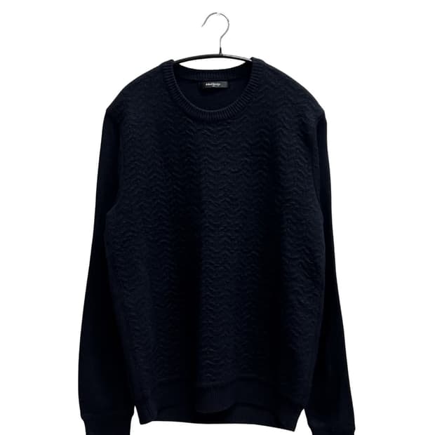 (100) 마인드브리지 헤링본 패턴 라운드 니트 다크네이비