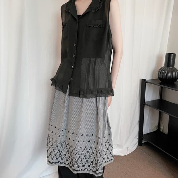 Ruffle Detail Sheer Vest - Dark Brown