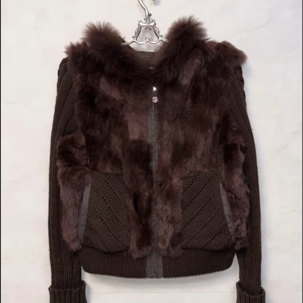 토끼털 니트 자켓 브라운
