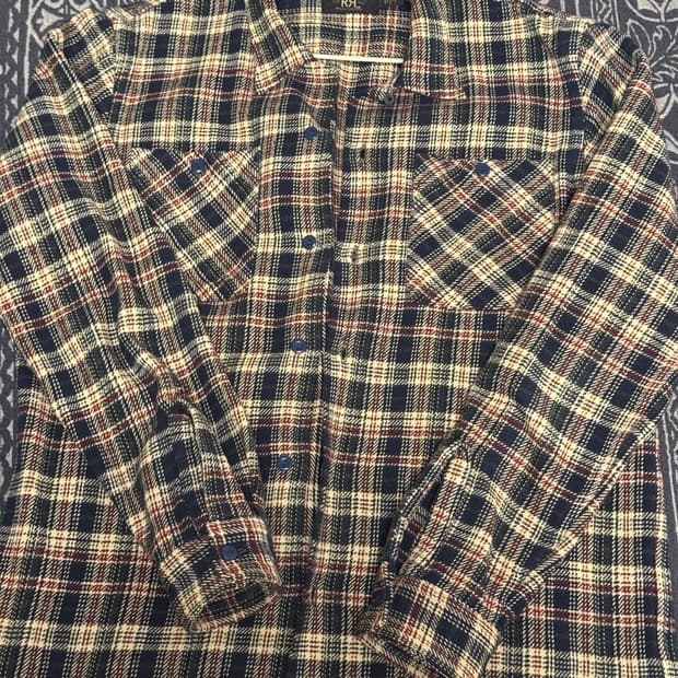 Rrl 더블알엘 플란넬 플레이드 캠프셔츠 L