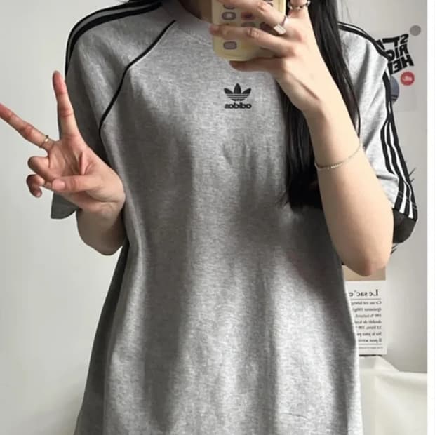 아디다스 삼선 sst 반팔티 그레이