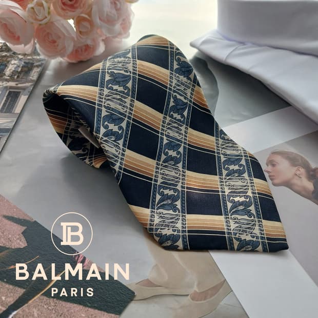 피에르 발망 실크 네이비 체크 넥타이 9.6cm A등급 A18649
