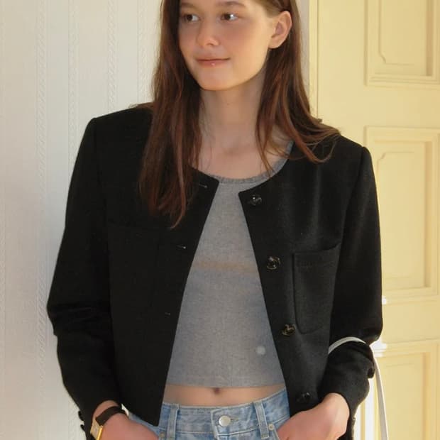 썸웨어버터 크롭 트위드 자켓