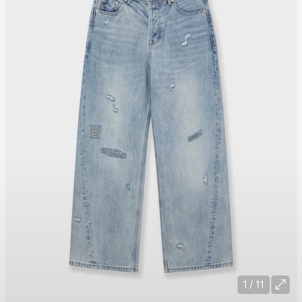 CHECK PATCHWORK DENIM PANTS [LIGHT BLUE]