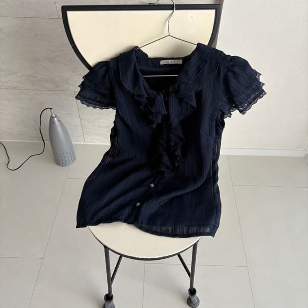 navy ruffle lace blouse