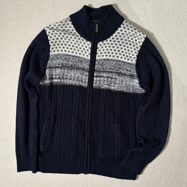 일본빈티지 TAKA Q 노르딕 패턴 네이비 니트집업
