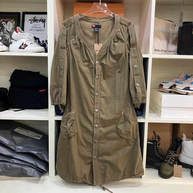 디젤 카키 버튼다운 롱 셔츠 원피스 M