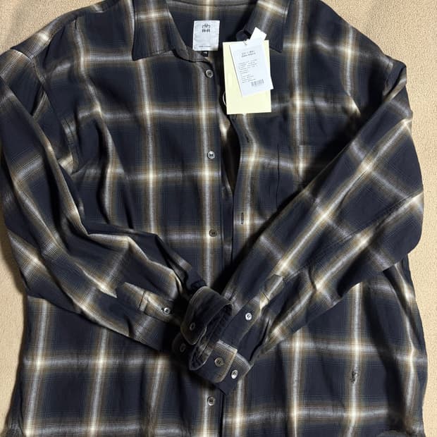 4) 폴리테루 루즈드 체크셔츠 데미지드 잉크브라운