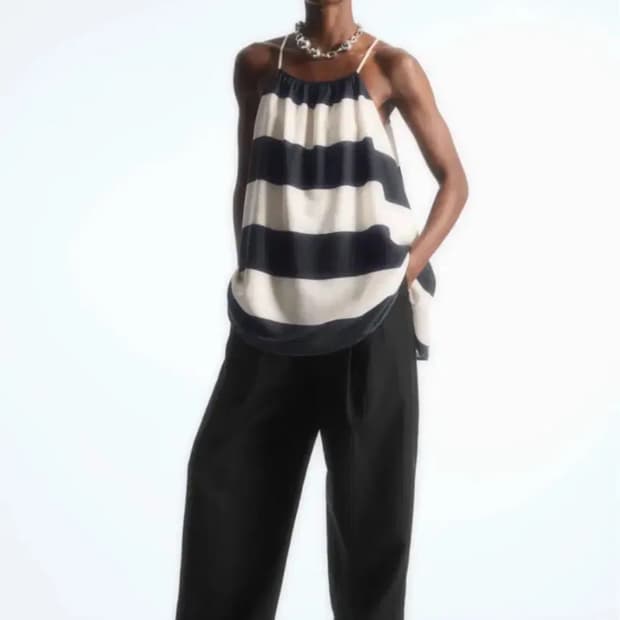 COS 코스 홀터넥 튜닉 스타일 탑 스트라이프 네이비