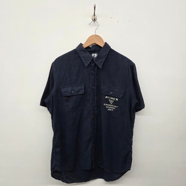 AVIREX 아비렉스 반팔 셔츠 남성 네이비 공용m