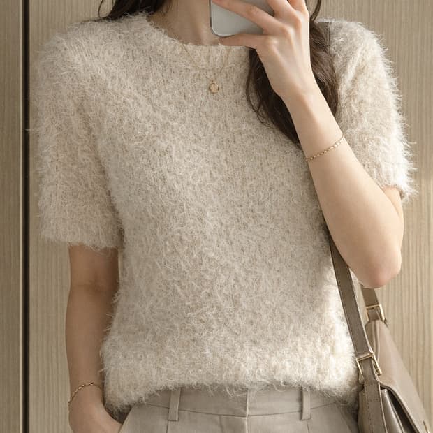 (1회시착)퍼 텍스처 반팔 니트 | 울혼방 | FREE | 국내제작