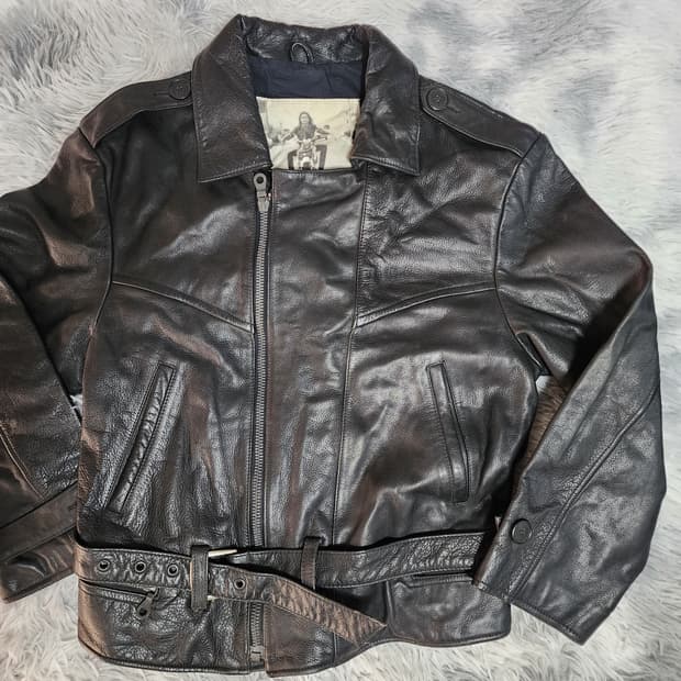 90s 캘빈클라인 소가죽 더블 라이더 자켓