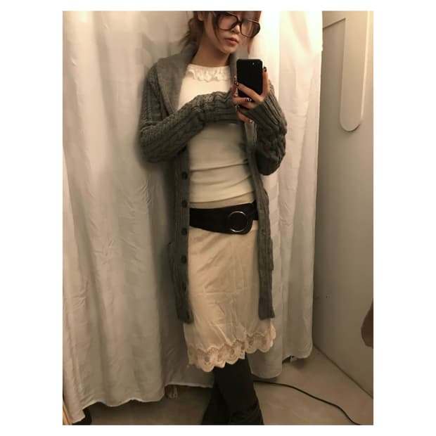 Moussy 마우지 알파카 니트 숄카라 롱가디건