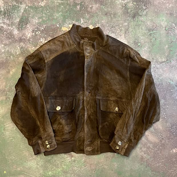 90's [L] 유럽 빈티지 천연가죽 블루종 봄버 자켓 브라운