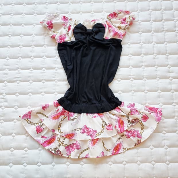 Ma rs(마즈)하트쥬얼 체인 베이비핑크 프릴 바디콘 원피스